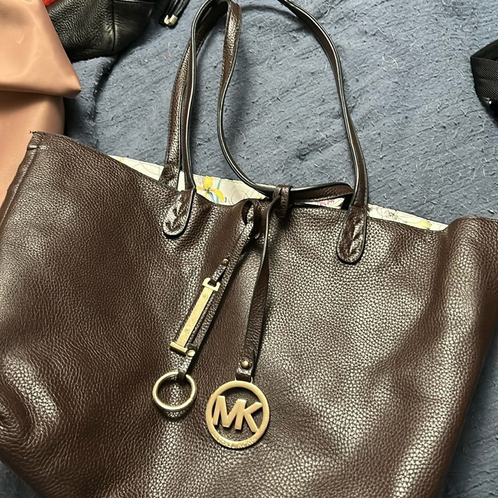 brown leather reversible tote